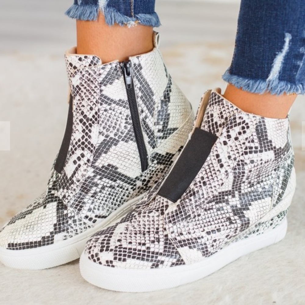 Back In My Life Gray Snake Wedge Sneakers